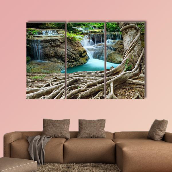 Limestone Waterfalls Canvas Wall Art-3 Horizontal-Gallery Wrap-37" x 24"-Tiaracle