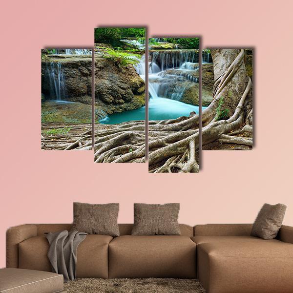 Limestone Waterfalls Canvas Wall Art-4 Pop-Gallery Wrap-50" x 32"-Tiaracle