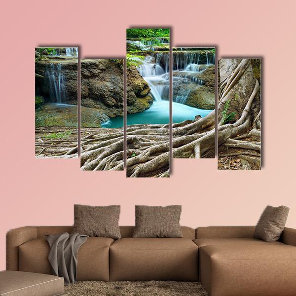 Limestone Waterfalls Canvas Wall Art-5 Pop-Gallery Wrap-47" x 32"-Tiaracle