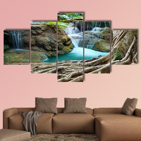 Limestone Waterfalls Canvas Wall Art-5 Star-Gallery Wrap-62" x 32"-Tiaracle