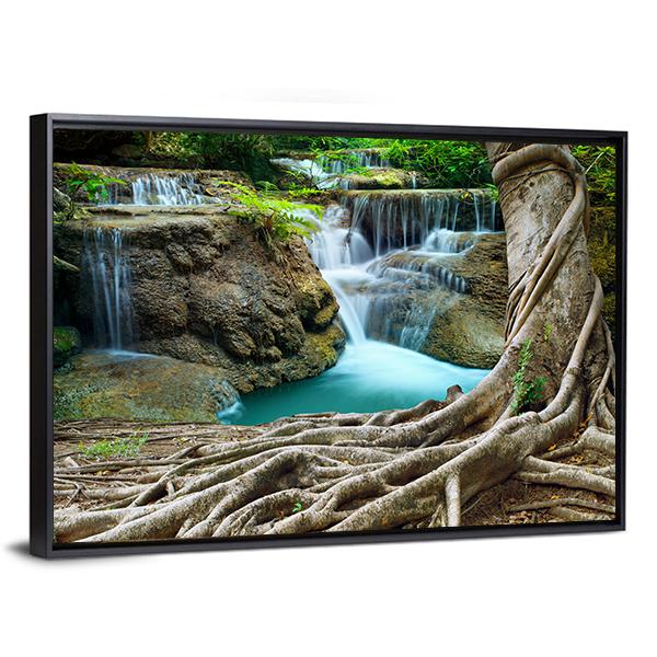 Limestone Waterfalls Canvas Wall Art-3 Horizontal-Gallery Wrap-25" x 16"-Tiaracle