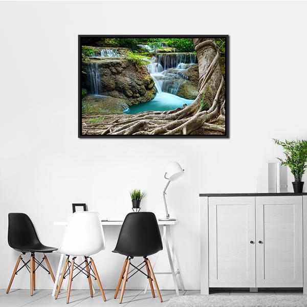 Limestone Waterfalls Canvas Wall Art-3 Horizontal-Gallery Wrap-25" x 16"-Tiaracle