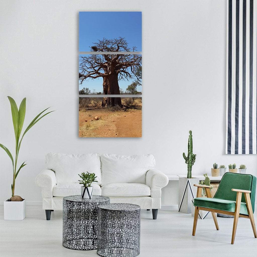 Baobab Tree African Bush Vertical Canvas Wall Art-3 Vertical-Gallery Wrap-12" x 25"-Tiaracle