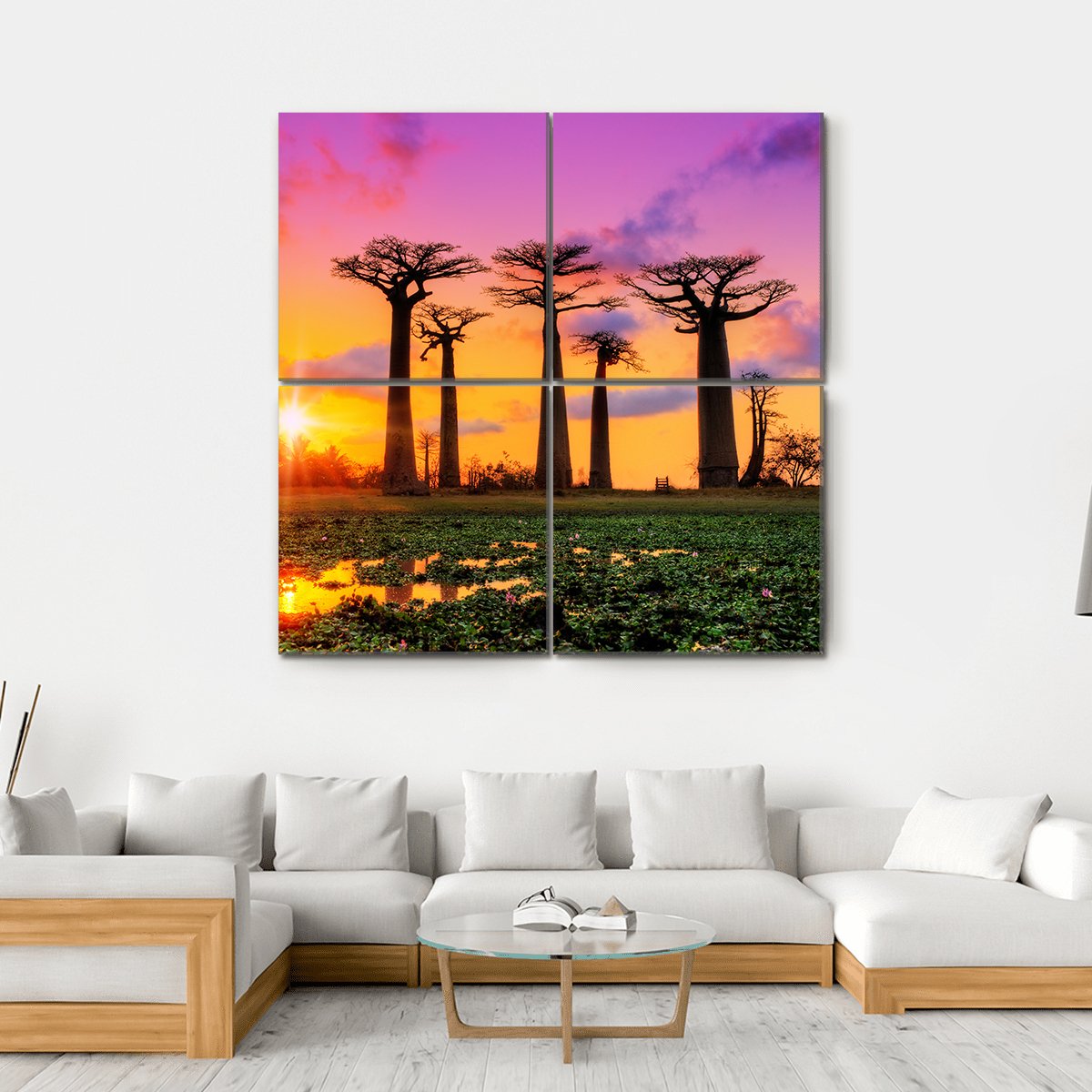 Baobab Trees At Sunset Canvas Wall Art-4 Square-Gallery Wrap-17" x 17"-Tiaracle