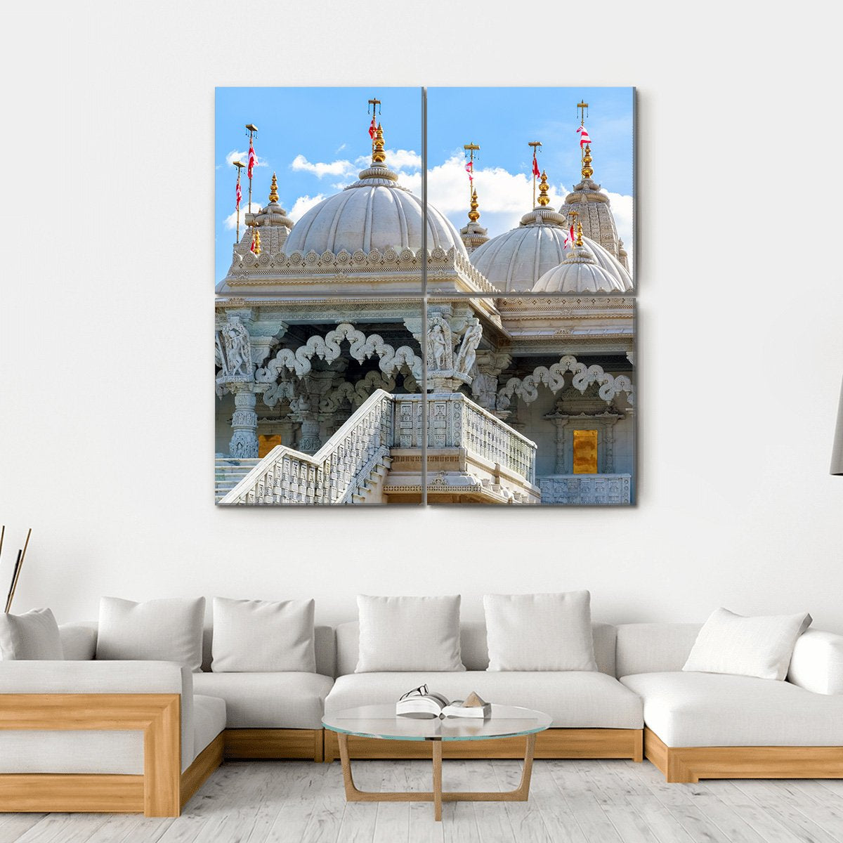 Shri Swaminarayan Mandir London Canvas Wall Art-4 Square-Gallery Wrap-17" x 17"-Tiaracle