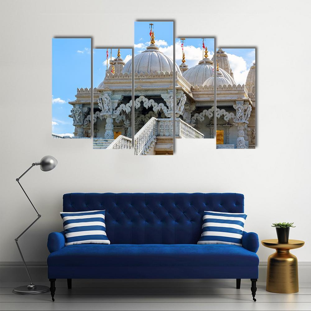 Shri Swaminarayan Mandir London Canvas Wall Art-5 Pop-Gallery Wrap-47" x 32"-Tiaracle