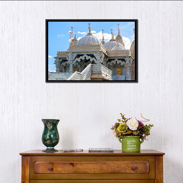 Shri Swaminarayan Mandir London Canvas Wall Art-1 Piece-Floating Frame-24" x 16"-Tiaracle