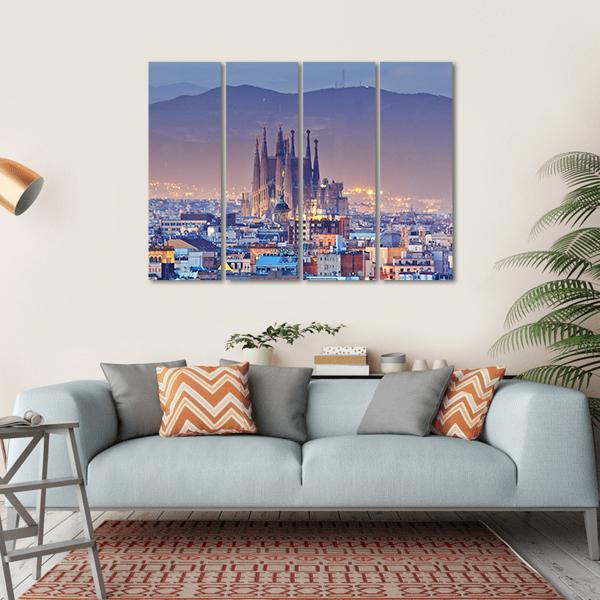 Barcelona At Night Canvas Wall Art-4 Horizontal-Gallery Wrap-34" x 24"-Tiaracle