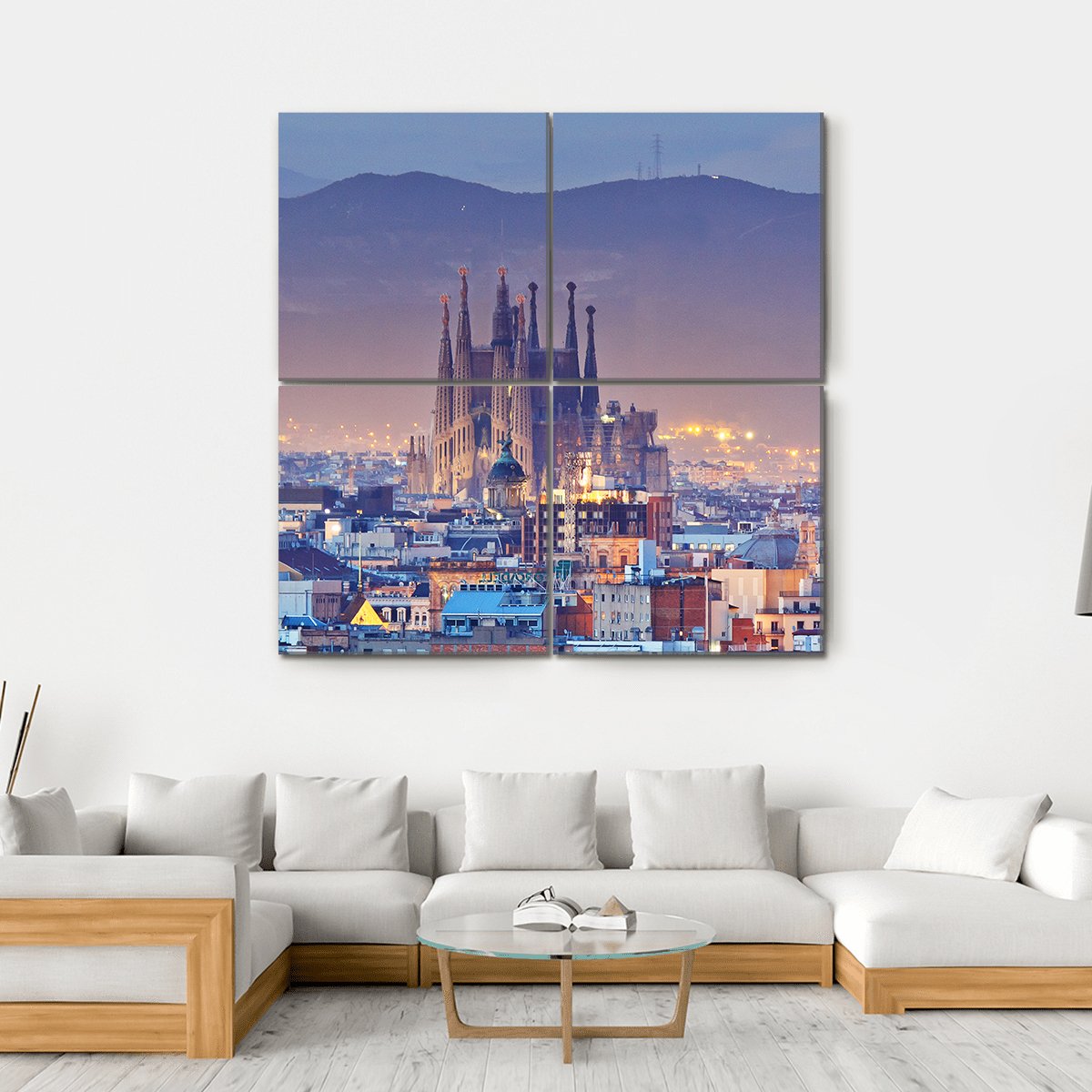 Barcelona At Night Canvas Wall Art-4 Square-Gallery Wrap-17" x 17"-Tiaracle