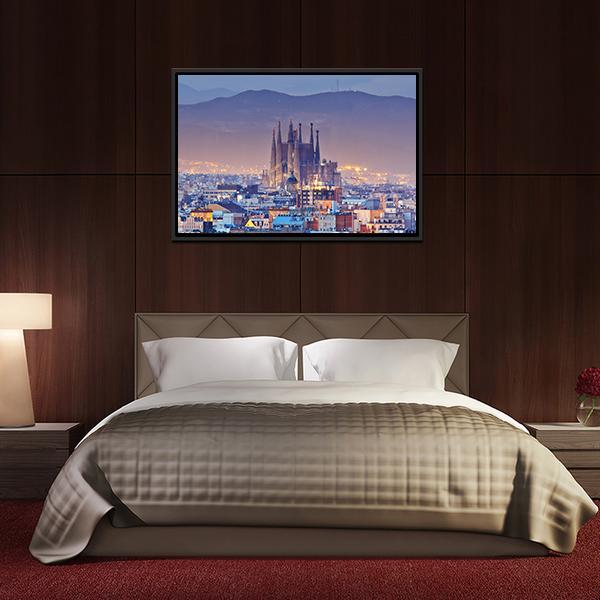Barcelona At Night Canvas Wall Art-5 Horizontal-Gallery Wrap-22" x 12"-Tiaracle
