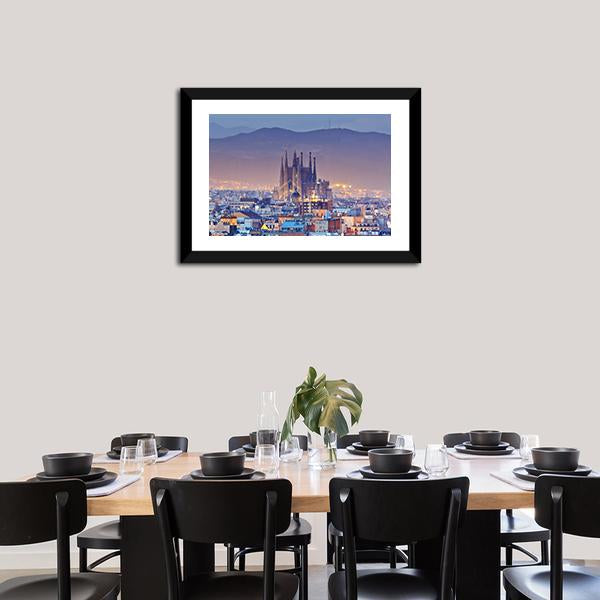 Barcelona At Night Canvas Wall Art-5 Horizontal-Gallery Wrap-22" x 12"-Tiaracle