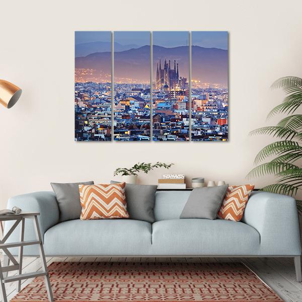 Barcelona Spain Canvas Wall Art-4 Horizontal-Gallery Wrap-34" x 24"-Tiaracle