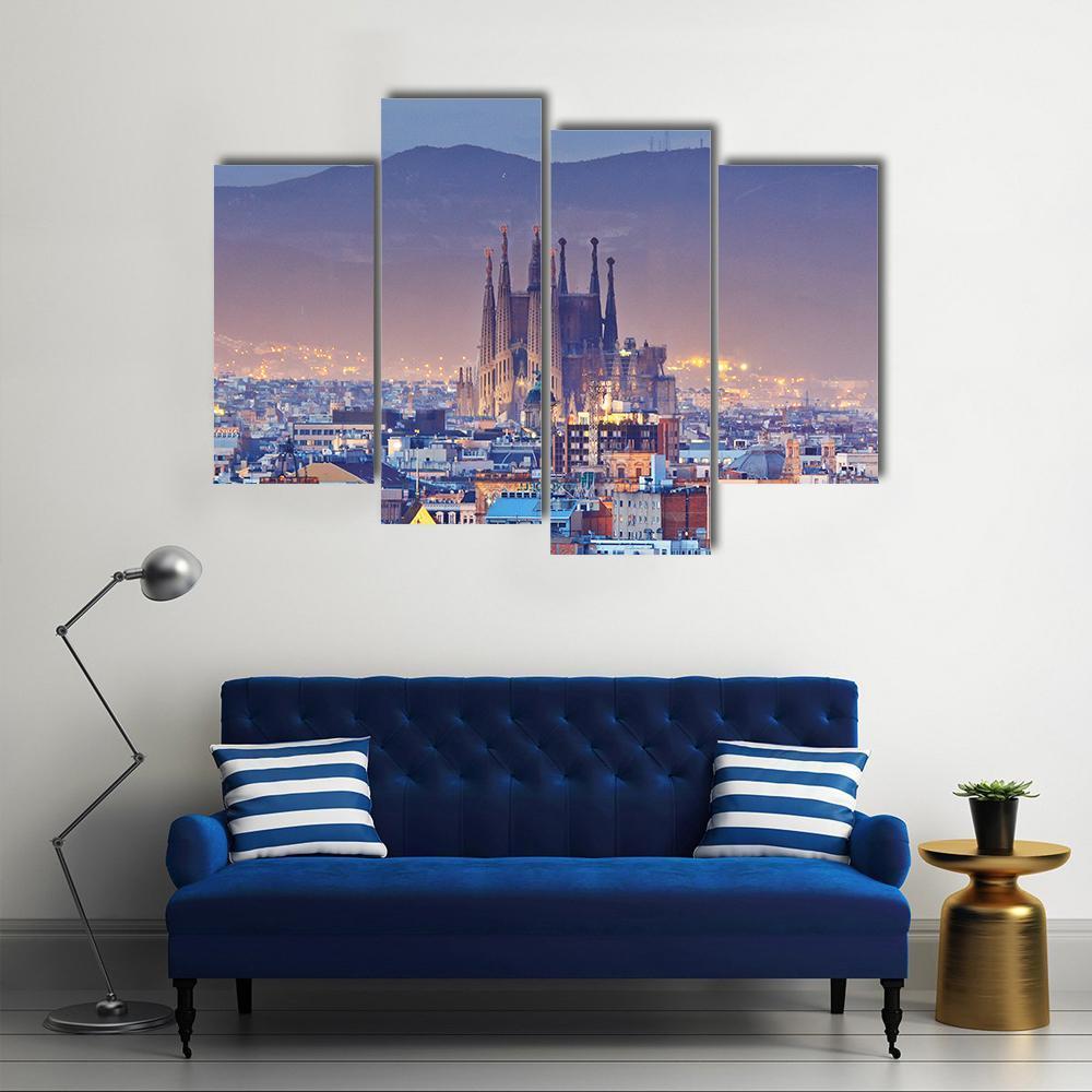 Barcelona At Night Canvas Wall Art-4 Pop-Gallery Wrap-50" x 32"-Tiaracle