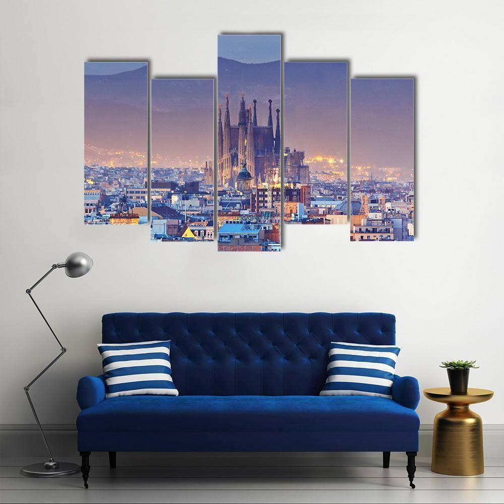 Barcelona At Night Canvas Wall Art-3 Horizontal-Gallery Wrap-37" x 24"-Tiaracle
