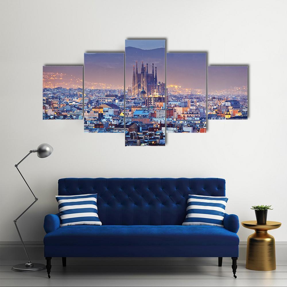 Barcelona Spain Canvas Wall Art-5 Star-Gallery Wrap-62" x 32"-Tiaracle