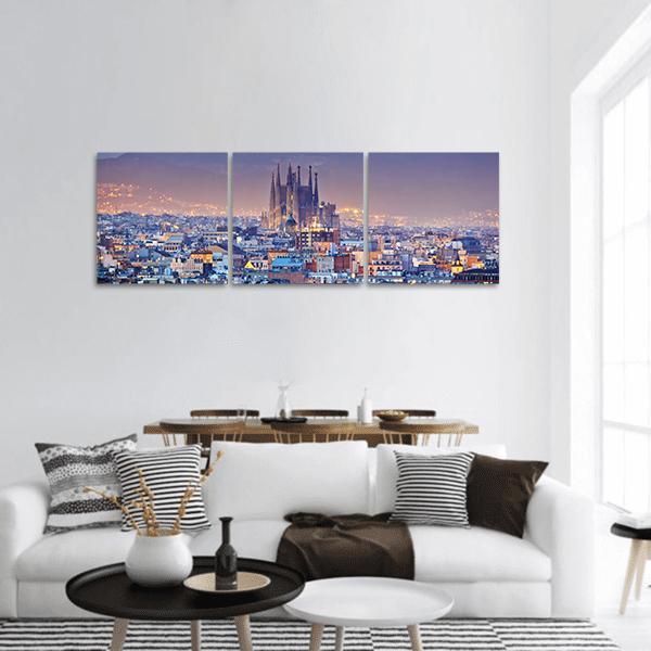 Barcelona Spain Panoramic Canvas Wall Art-3 Piece-25" x 08"-Tiaracle