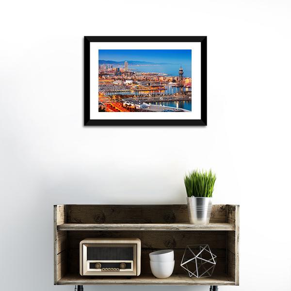 Barcelona City &amp; Port Canvas Wall Art-1 Piece-Framed Print-20" x 16"-Tiaracle