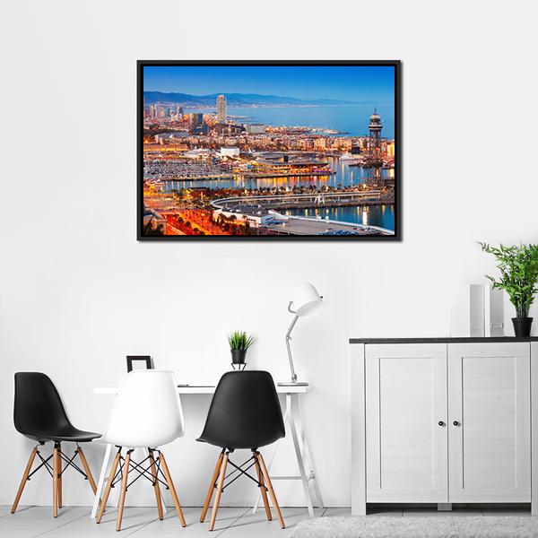 Barcelona City & Port Canvas Wall Art-3 Horizontal-Gallery Wrap-25" x 16"-Tiaracle