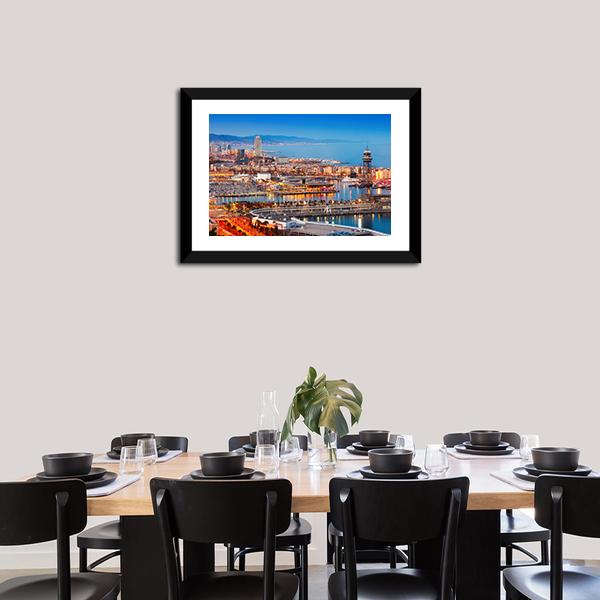 Barcelona City & Port Canvas Wall Art-3 Horizontal-Gallery Wrap-25" x 16"-Tiaracle