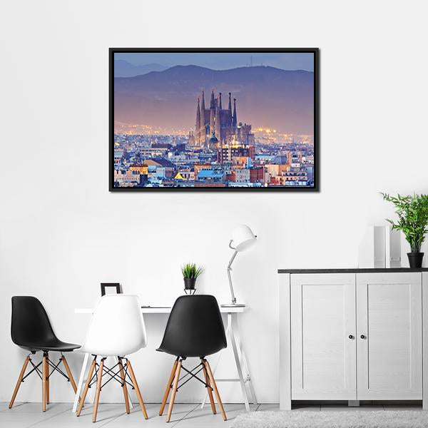 Barcelona At Night Panoramic Canvas Wall Art-1 Piece-36" x 12"-Tiaracle