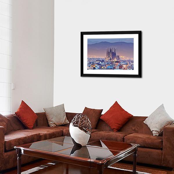 Barcelona At Night Panoramic Canvas Wall Art-1 Piece-36" x 12"-Tiaracle