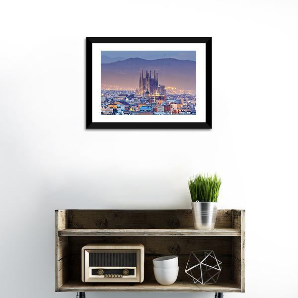 Barcelona At Night Panoramic Canvas Wall Art-1 Piece-36" x 12"-Tiaracle