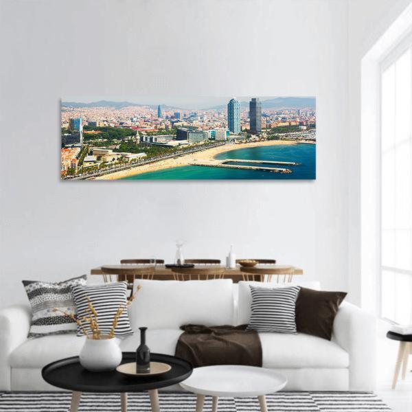 Aerial View Of Barcelona Panoramic Canvas Wall Art-1 Piece-36" x 12"-Tiaracle