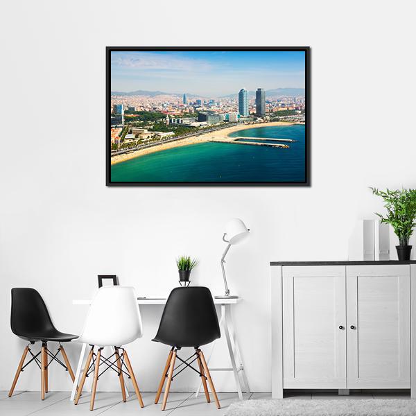 Aerial View Of Barcelona Panoramic Canvas Wall Art-1 Piece-36" x 12"-Tiaracle