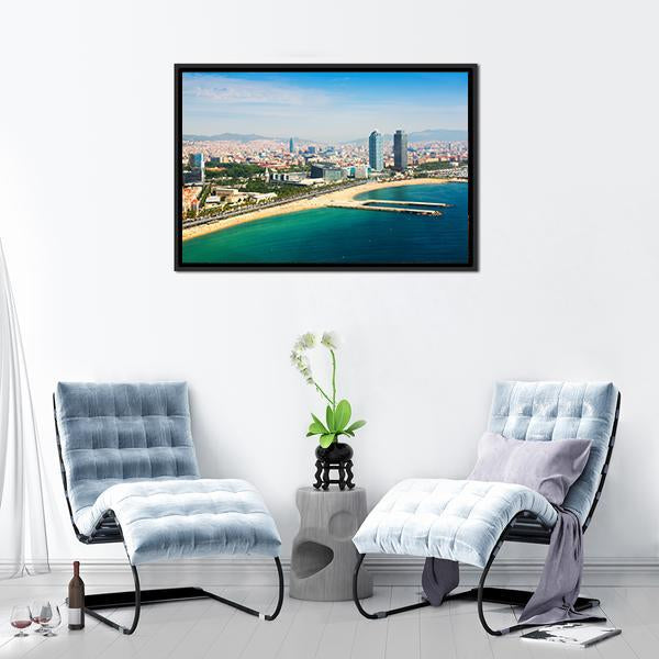 Aerial View Of Barcelona Panoramic Canvas Wall Art-1 Piece-36" x 12"-Tiaracle
