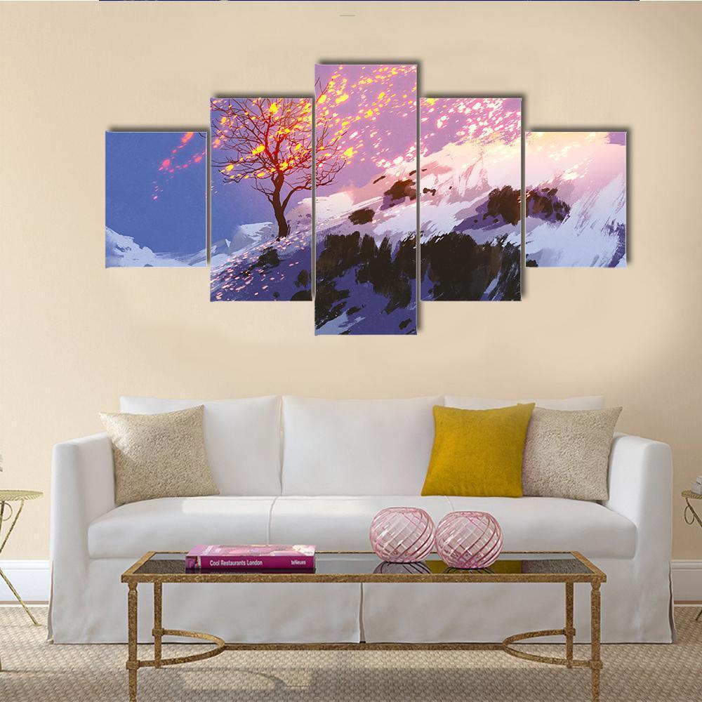 Bare Tree In Winter Canvas Wall Art-5 Star-Gallery Wrap-62" x 32"-Tiaracle