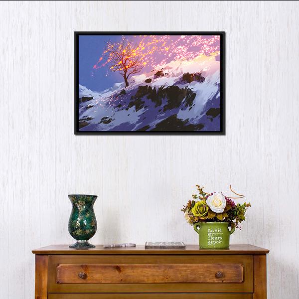 Bare Tree In Winter Canvas Wall Art-1 Piece-Floating Frame-24" x 16"-Tiaracle