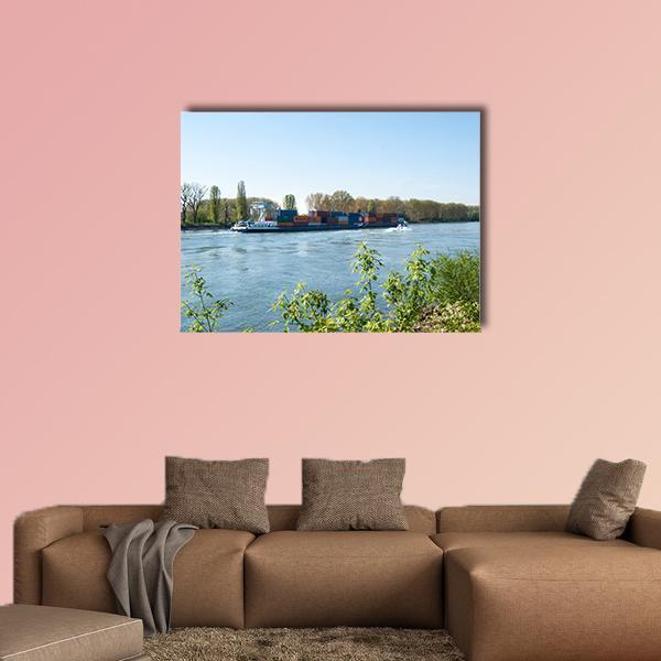 Barge On The Rhine River Canvas Wall Art-1 Piece-Gallery Wrap-36" x 24"-Tiaracle