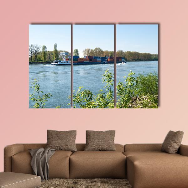 Barge On The Rhine River Canvas Wall Art-3 Horizontal-Gallery Wrap-25" x 16"-Tiaracle
