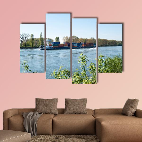 Barge On The Rhine River Canvas Wall Art-4 Pop-Gallery Wrap-50" x 32"-Tiaracle