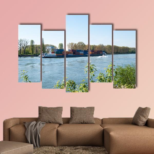 Barge On The Rhine River Canvas Wall Art-5 Pop-Gallery Wrap-47" x 32"-Tiaracle