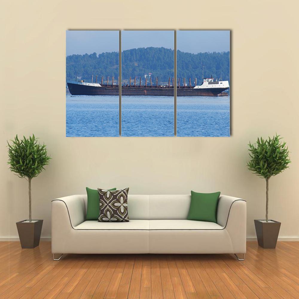 Barge On The Lake Canvas Wall Art-3 Horizontal-Gallery Wrap-37" x 24"-Tiaracle