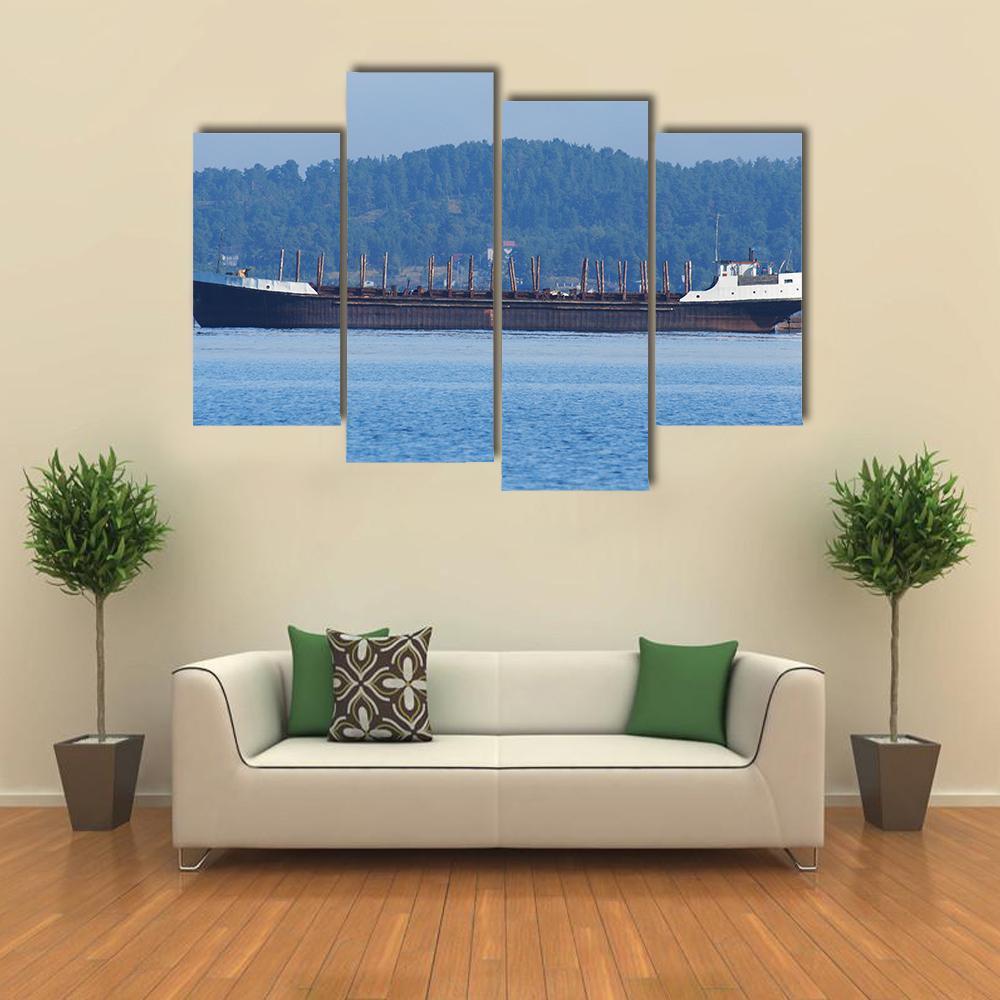 Barge On The Lake Canvas Wall Art-4 Pop-Gallery Wrap-50" x 32"-Tiaracle
