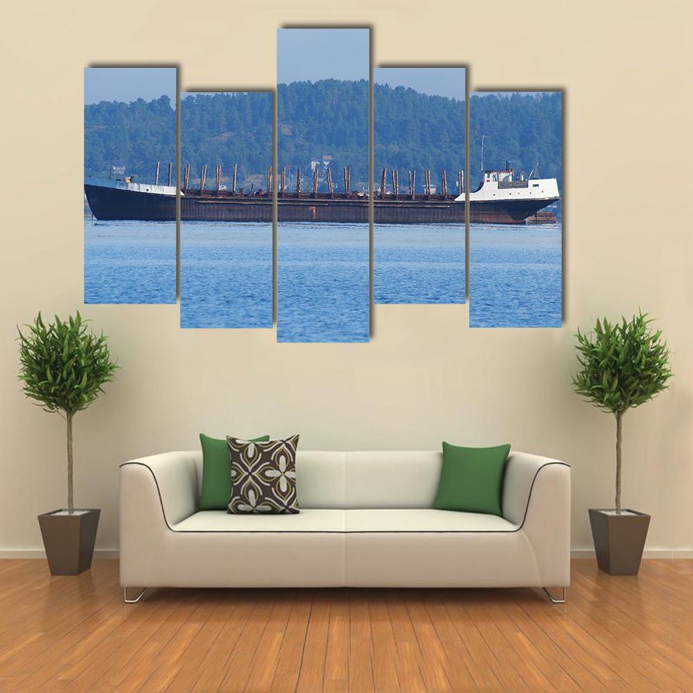 Barge On The Lake Canvas Wall Art-5 Pop-Gallery Wrap-47" x 32"-Tiaracle