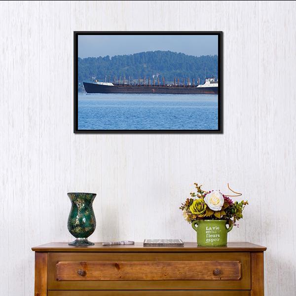 Barge On The Lake Canvas Wall Art-1 Piece-Floating Frame-24" x 16"-Tiaracle