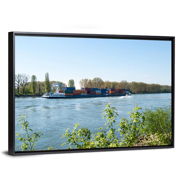 Barge On The Rhine River Canvas Wall Art-3 Horizontal-Gallery Wrap-25" x 16"-Tiaracle