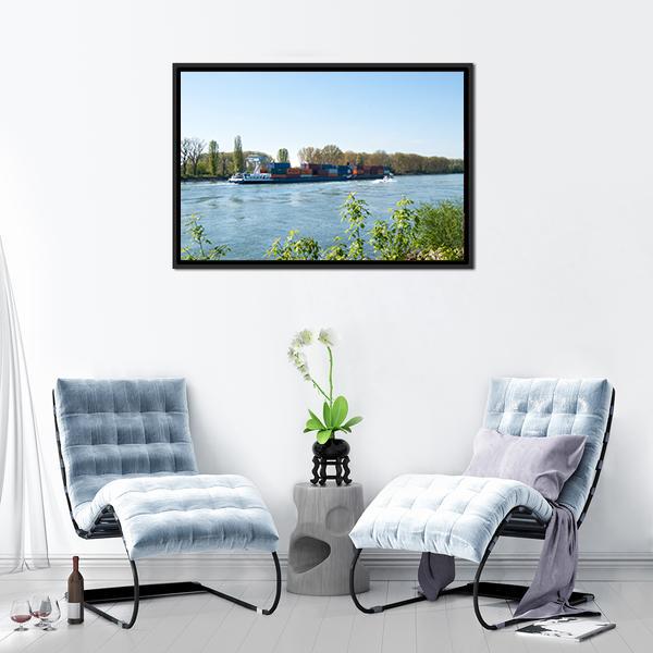 Barge On The Rhine River Canvas Wall Art-3 Horizontal-Gallery Wrap-25" x 16"-Tiaracle
