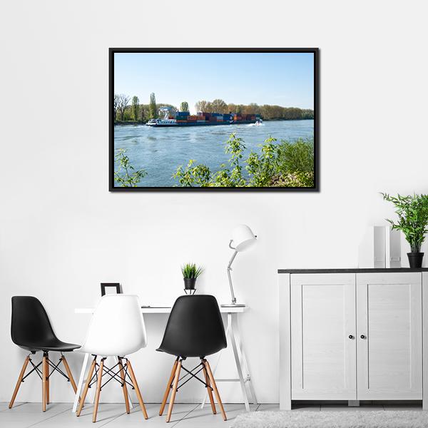 Barge On The Rhine River Canvas Wall Art-3 Horizontal-Gallery Wrap-25" x 16"-Tiaracle