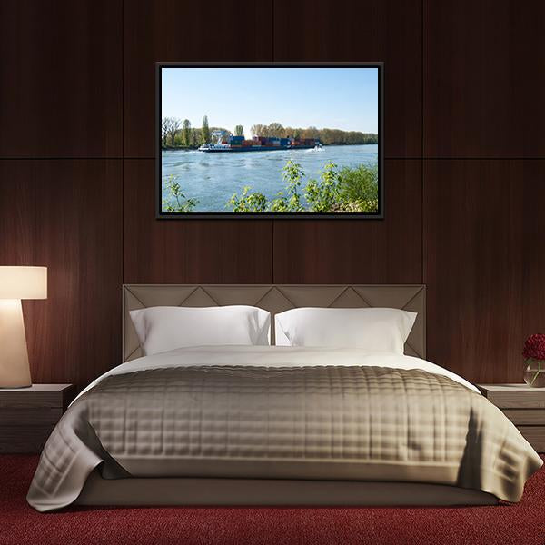 Barge On The Rhine River Canvas Wall Art-3 Horizontal-Gallery Wrap-25" x 16"-Tiaracle