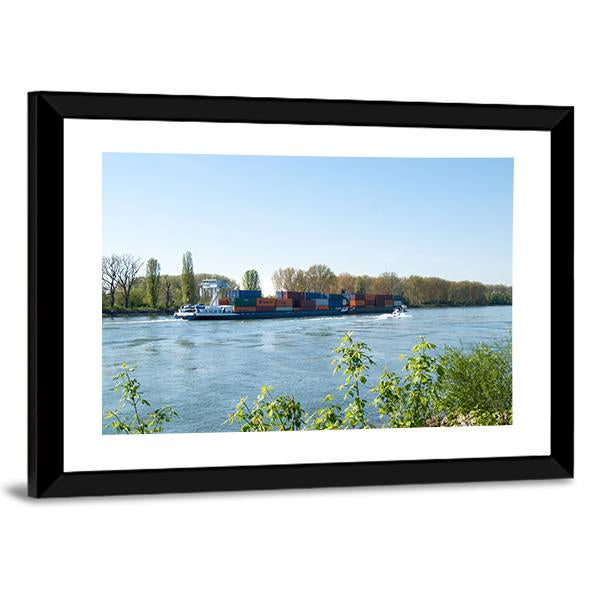 Barge On The Rhine River Canvas Wall Art-3 Horizontal-Gallery Wrap-25" x 16"-Tiaracle