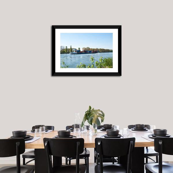 Barge On The Rhine River Canvas Wall Art-3 Horizontal-Gallery Wrap-25" x 16"-Tiaracle