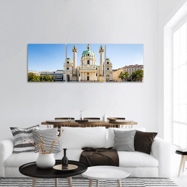 Baroque Karlskirche Vienna Panoramic Canvas Wall Art-3 Piece-25" x 08"-Tiaracle