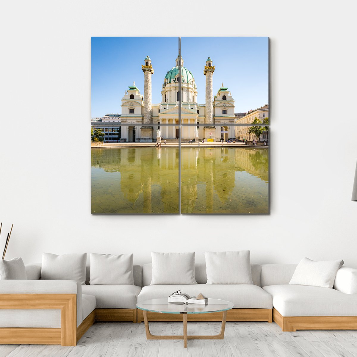 Baroque Karlskirche Vienna Canvas Wall Art-4 Square-Gallery Wrap-17" x 17"-Tiaracle