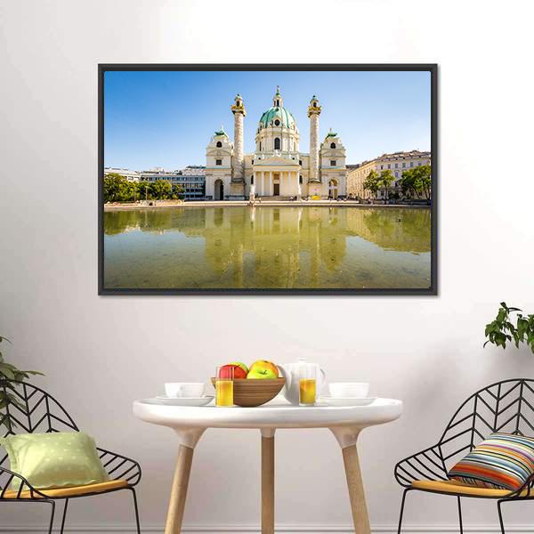 Baroque Karlskirche Vienna Canvas Wall Art-1 Piece-Floating Frame-24" x 16"-Tiaracle