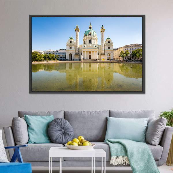 Baroque Karlskirche Vienna Canvas Wall Art-3 Horizontal-Gallery Wrap-25" x 16"-Tiaracle
