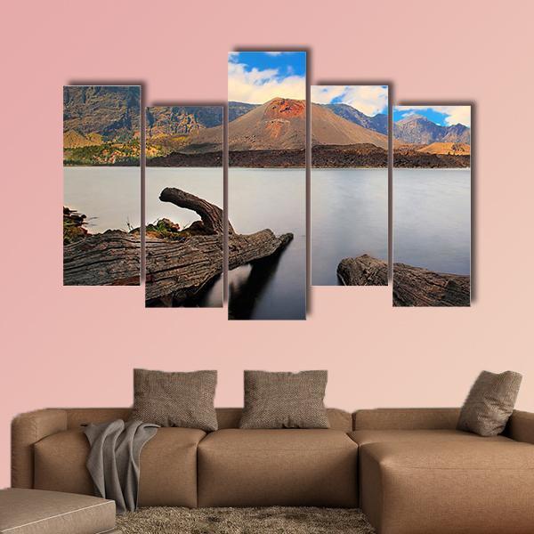 Baru Jari Mountain Indonesia Canvas Wall Art-5 Pop-Gallery Wrap-47" x 32"-Tiaracle